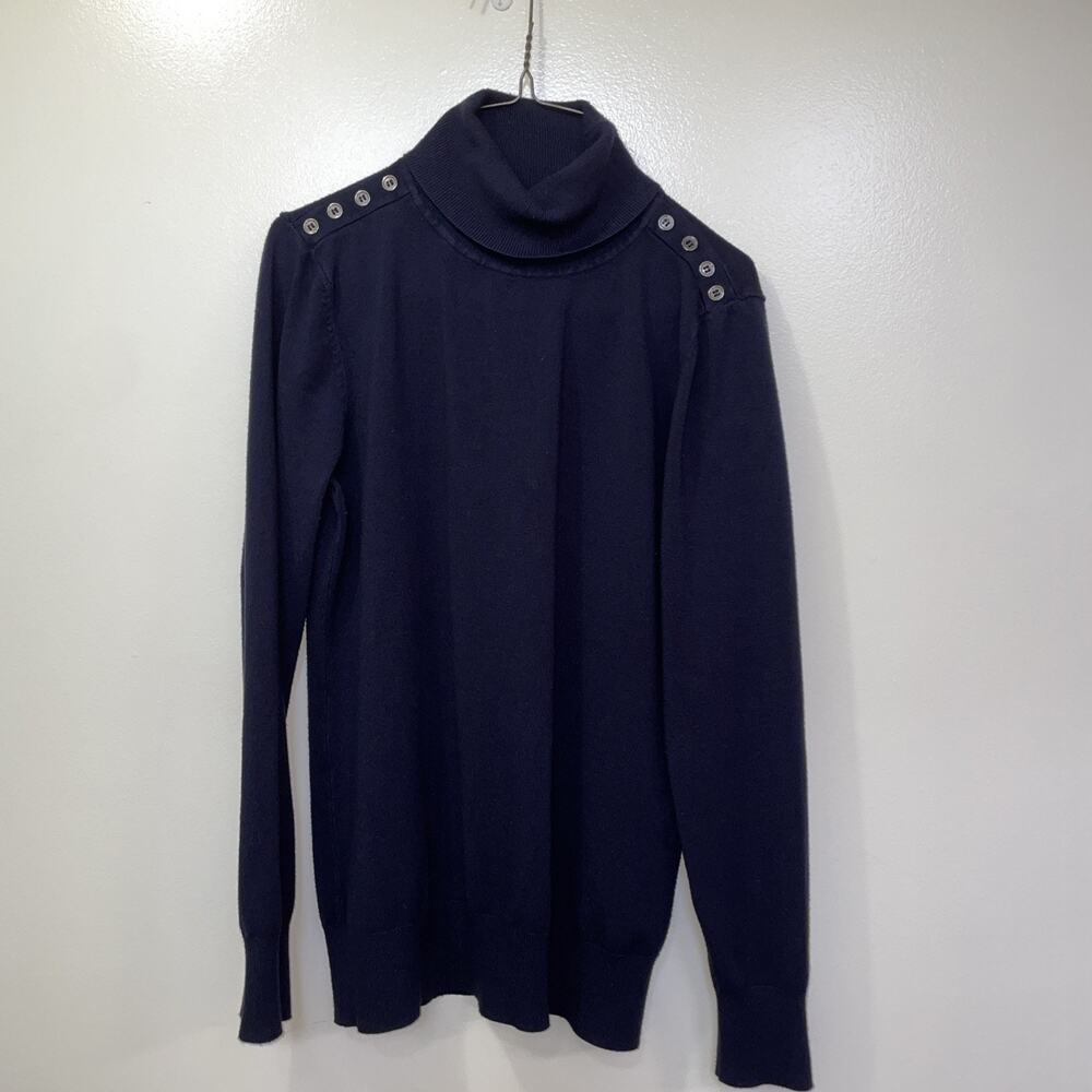 Women's PREMISE Black Turtleneck Sweater Sz Large metal shoulder buttons